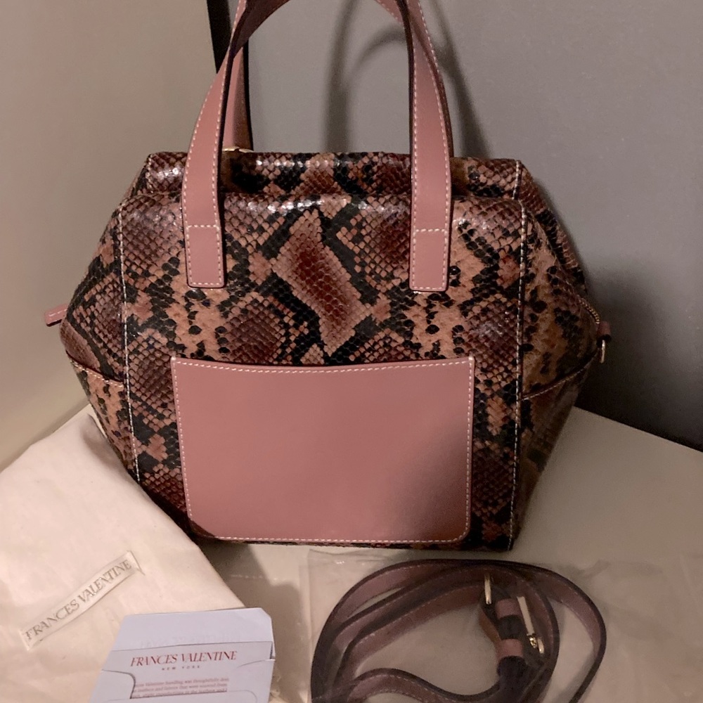 Frances Valentine Sabrina Snake Embossed Leather Satchel.